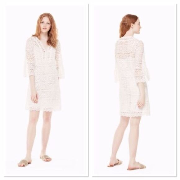 KATE SPADE White Lace Bell Sleeve Mini Dress 12 - Picture 1 of 14